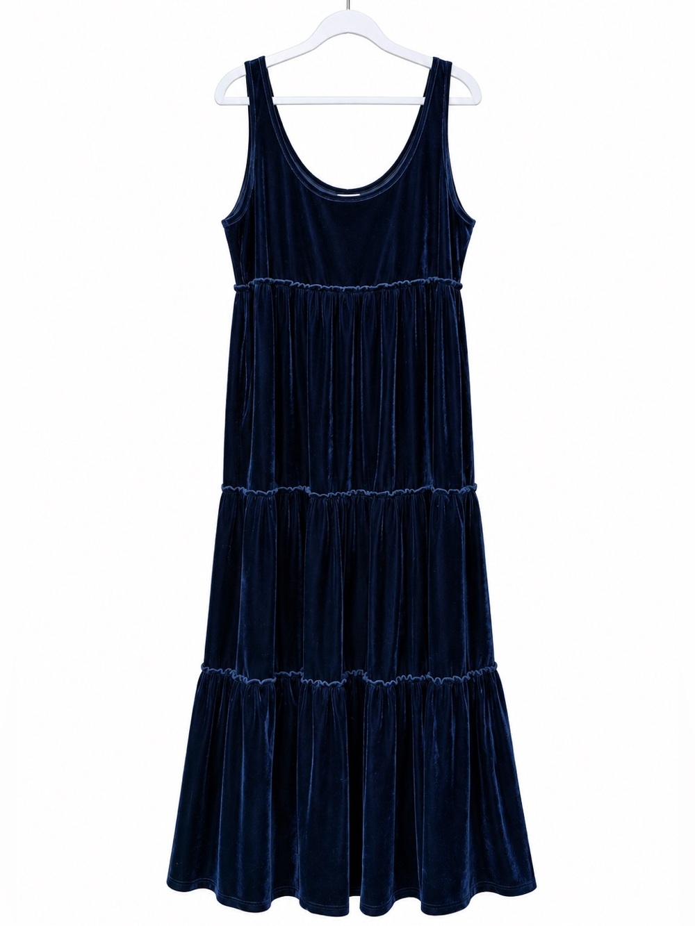 Natural Life Velvet Tiered Maxi Dress Navy Blue Boho Whimsigoth XL plus Karlie - Picture 2 of 6